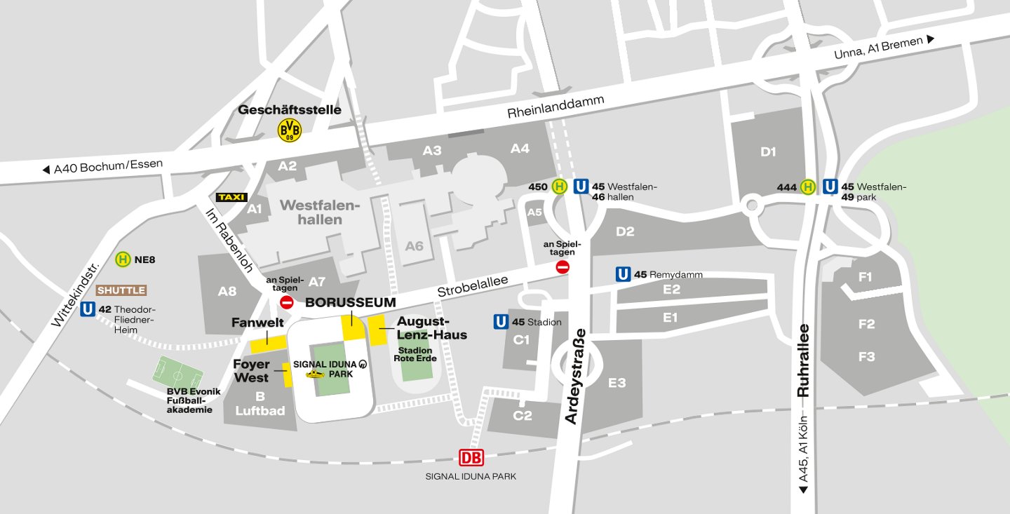 Karte der Parkplätze um den SIGNAL IDUNA PARK.